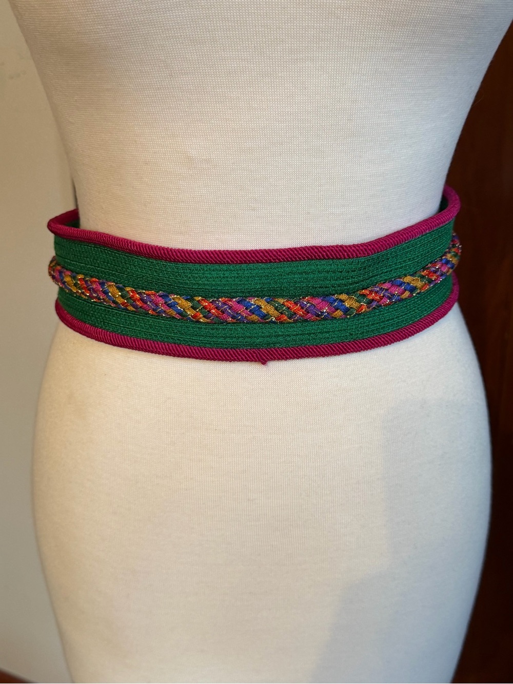 Vintage Fabric Multicolor Belt With Gold Tassels Size Large (L) Length 58” - Picture 10 of 16